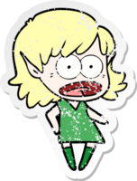distressed sticker of a cartoon shocked elf girl png