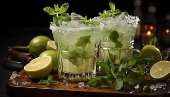 AI generated Refreshing mojito cocktail with citrus fruit and mint leaf garnish generated by AI photo