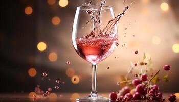ai generado celebracion de elegancia Copa de vino, rojo vino, torrencial, lujo, botella generado por ai foto