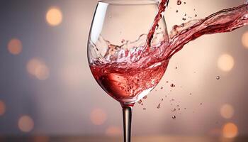 AI generated Splashing wine, pouring celebration, glass of luxury, refreshing red drink generated by AI photo