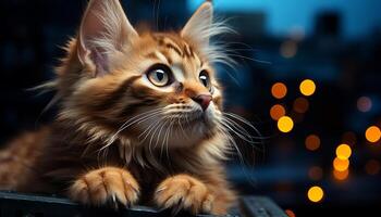 AI generated Cute kitten looking at camera, playful and fluffy outdoors generated by AI photo