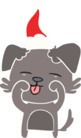 main tiré plat Couleur illustration de une chien frottement yeux portant Père Noël chapeau png