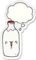 cute cartoon milk bottle with thought bubble as a printed sticker png