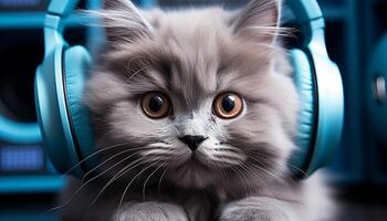 AI generated Cute kitten sitting, looking at camera, fluffy fur, playful generated by AI photo