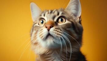 AI generated Cute kitten staring, fluffy fur, playful, sitting, looking at camera generated by AI photo