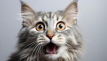 AI generated Cute kitten staring, playful and curious, with fluffy striped fur generated by AI photo