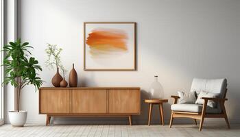AI generated Modern apartment with elegant design, comfortable sofa, and stylish decor generated by AI photo