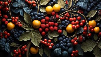 AI generated Fresh berry fruit collection, ripe and juicy, nature healthy dessert generated by AI photo