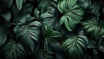 AI generated Abstract tropical rainforest backdrop with bright green leaf pattern generated by AI photo