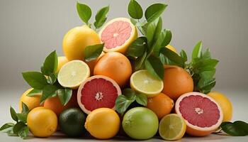 AI generated Fresh citrus fruits, healthy eating, vibrant colors, juicy and refreshing generated by AI photo
