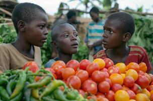 AI generated Boys at a market stall photo