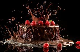 AI generated Dynamic chocolate raspberry splash photo