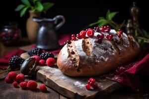 ai generado abundante rústico un pan bayas panadería. generar ai foto