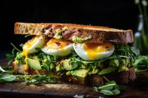 AI generated Delicious Sandwiches egg avocado. Generate Ai photo