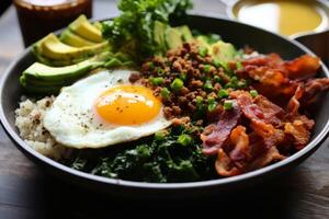 AI generated Nutritious Fresh vegetable hot breakfast bowl. Generate Ai photo