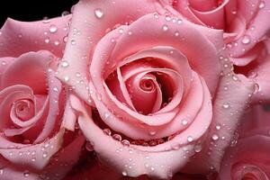 AI generated Glistening Rose pink water drops. Generate Ai photo