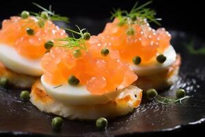 AI generated Nutritious Salmon eggs food potato. Generate Ai photo