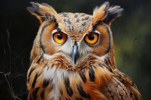 AI generated Owl portrait eyes. Generate Ai photo