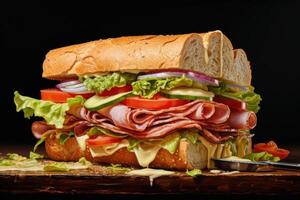 AI generated Savory Sandwich with beef and onion. Generate Ai photo