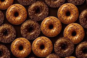 AI generated Pattern brown choco donuts. Generate Ai photo