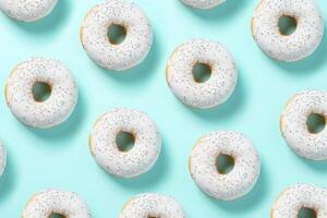 AI generated Pattern white donuts bakery. Generate Ai photo