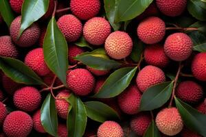AI generated Tropical Lychee fruit background. Generate Ai photo