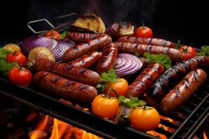 AI generated Juicy Sausages bbq. Generate Ai photo