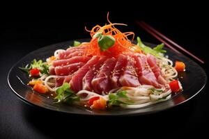 AI generated Fresh Sashimi tuna noodles. Generate Ai photo