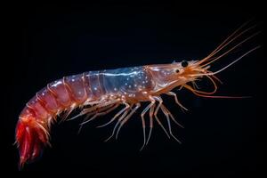 AI generated Vibrant Sea shrimp on black background. Generate Ai photo