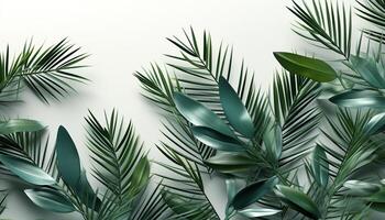 AI generated Green palm tree leaves create a tropical summer wallpaper design generated by AI photo