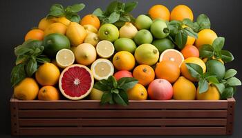 AI generated Fresh citrus fruits, nature healthy, juicy, vibrant dessert generated by AI photo