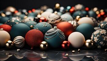 AI generated Christmas ornament decoration, celebrating the season with shiny gift balls generated by AI photo