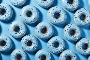 AI generated Pattern blue donuts food. Generate Ai photo