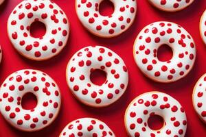 AI generated Red donuts pattern snack. Generate Ai photo