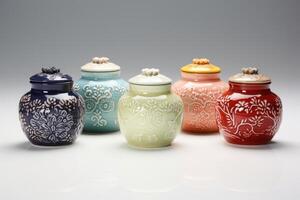 AI generated Glossy Ceramic tea caddies. Generate Ai photo