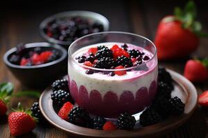 AI generated Fruity Milk pudding berry. Generate Ai photo