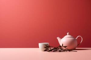 AI generated Refreshing Book tea composition table. Generate Ai photo
