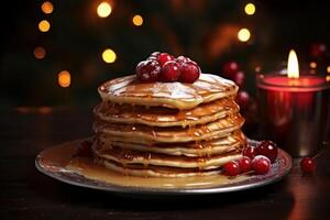 AI generated Pancakes candles christmas. Generate Ai photo