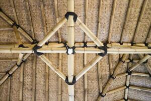 This captivating image features the intricate beauty of a bamboo roof frame supporting a charming gazebo. photo