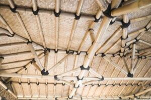 This captivating image features the intricate beauty of a bamboo roof frame supporting a charming gazebo. photo