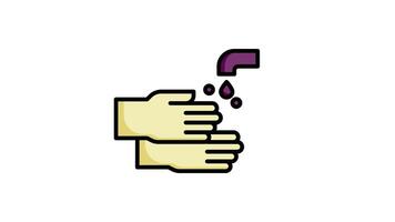 Washing hands icon animation in flat line style on white background video