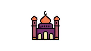 Mosque icon animation in flat line style on white background video