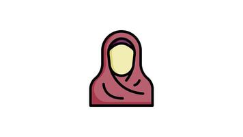 kvinna hijab ikon animering i platt linje stil på vit bakgrund video
