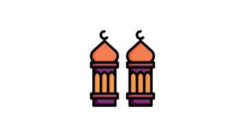 Minaret icon animation in flat line style on white background video