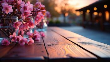 AI generated Freshness of springtime flower bouquet on rustic wooden table generated by AI photo