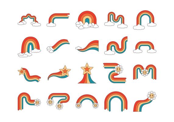 Retro Rainbow Illustration Element Set