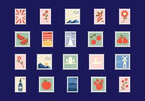 Postage Stamp Illustration Element Set vector