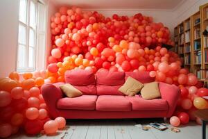 AI generated Room sofa balloons. Generate Ai photo