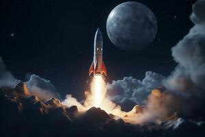 AI generated Rocket taking off moon. Generate Ai photo