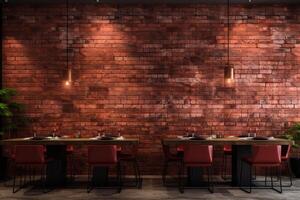 AI generated Red brick wall restaurant light. Generate Ai photo